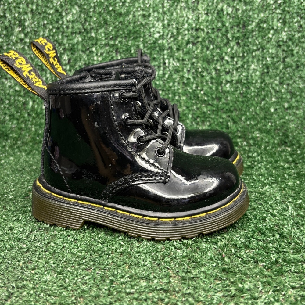 Dr. Martens Brooklee B Patent Leather Lace Up Side Zip Boots Black Toddler Sz 4